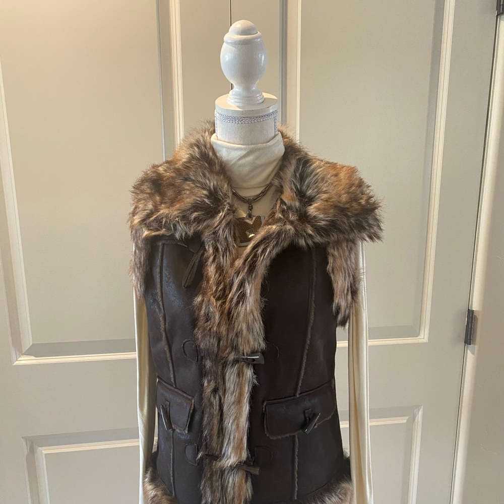 Mercer & Madison stunning faux leather & faux fur vest
